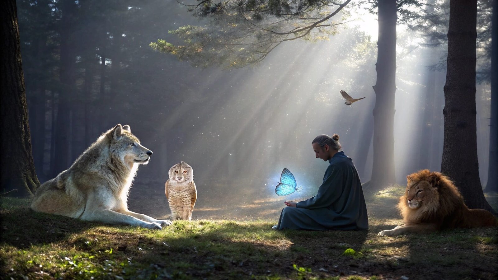  a meditating man and spirit animals