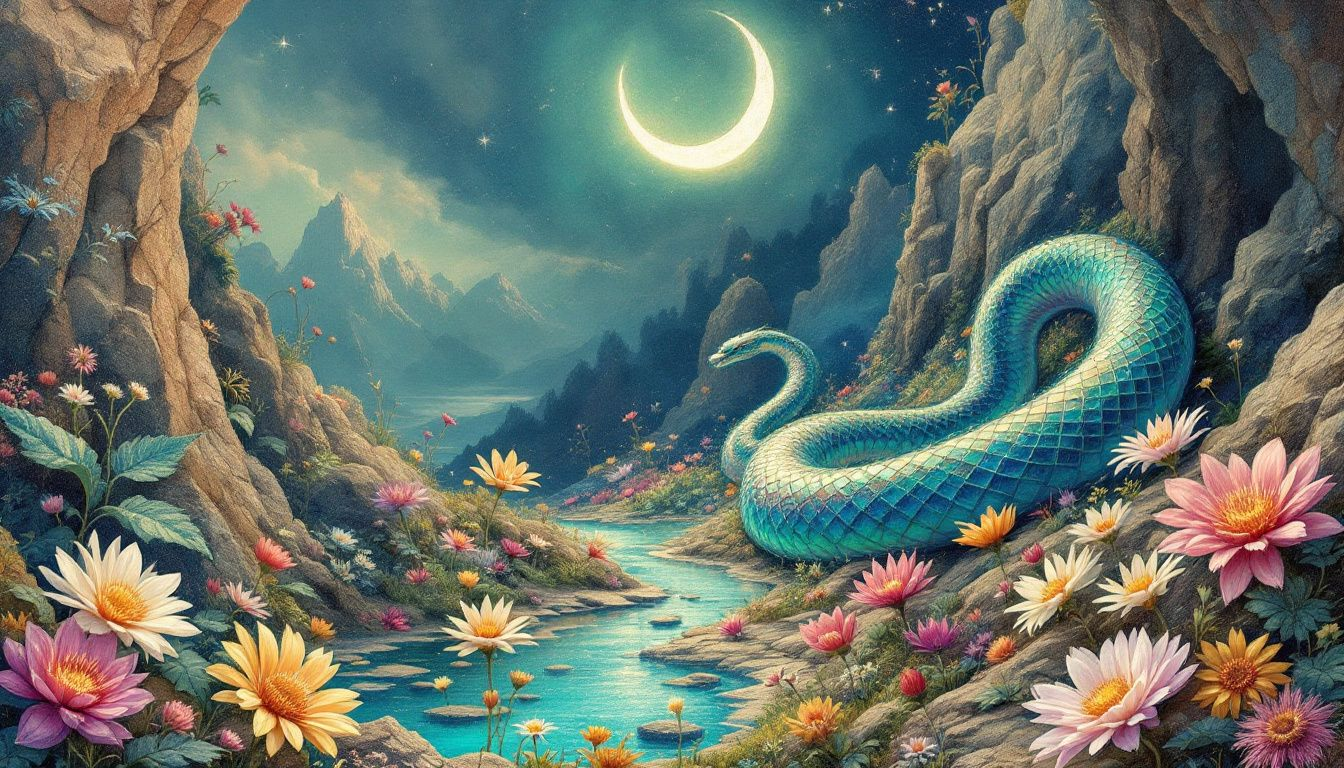 A dreamy landscape featuring a snake, symbolizing dreams and their meanings.