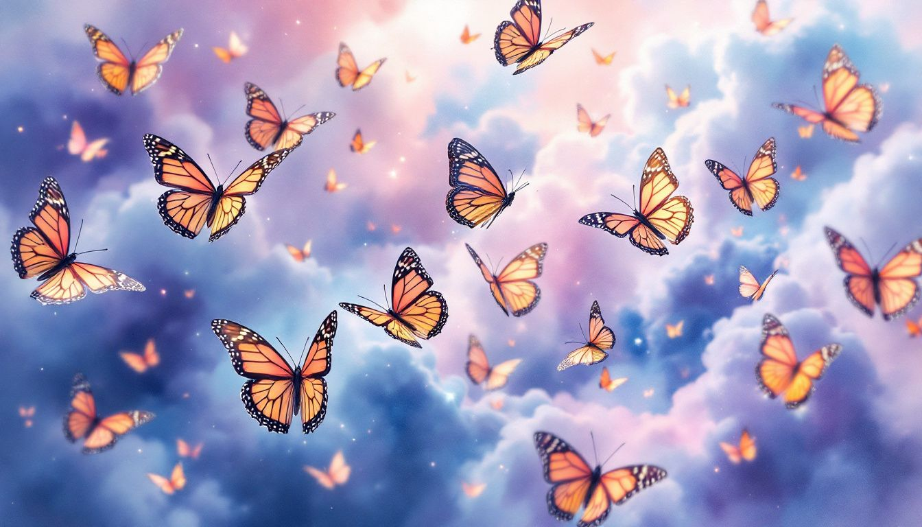 A vibrant display of monarch butterflies showcasing their delicate beauty and bright colors.