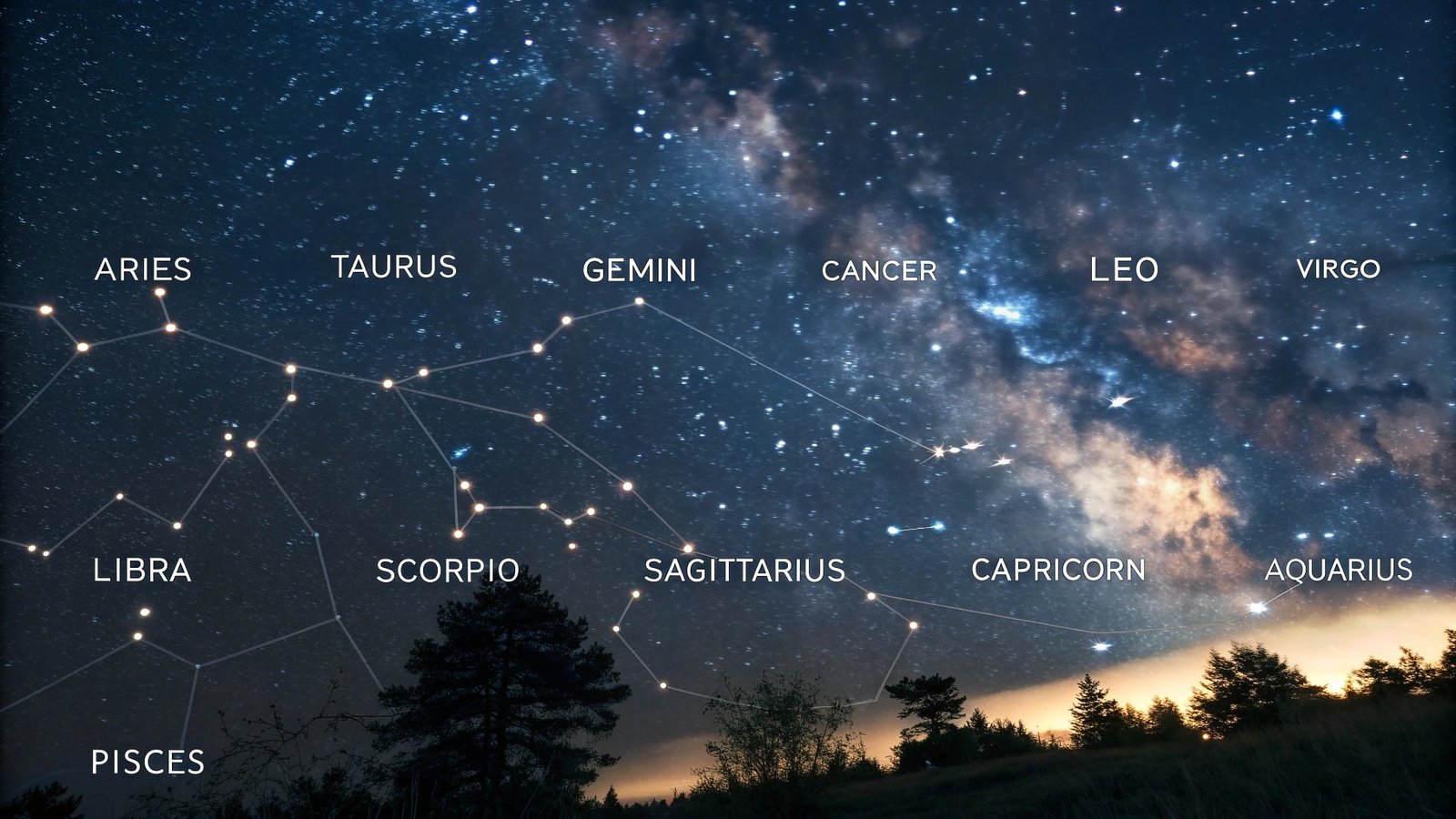 view of astrology sign constellations in a clear night sky